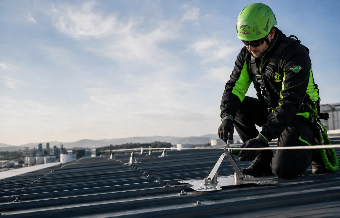 Instalación de línea de vida certificada en techumbre industrial en Chile